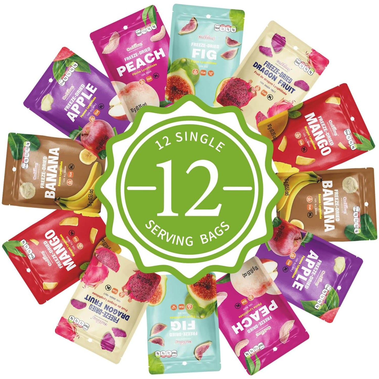 ONETANG Freeze-Dried Mixed Fruit - 12 Single-Serve Packs | Healthy Snack, Non-GMO, No Added Sugar