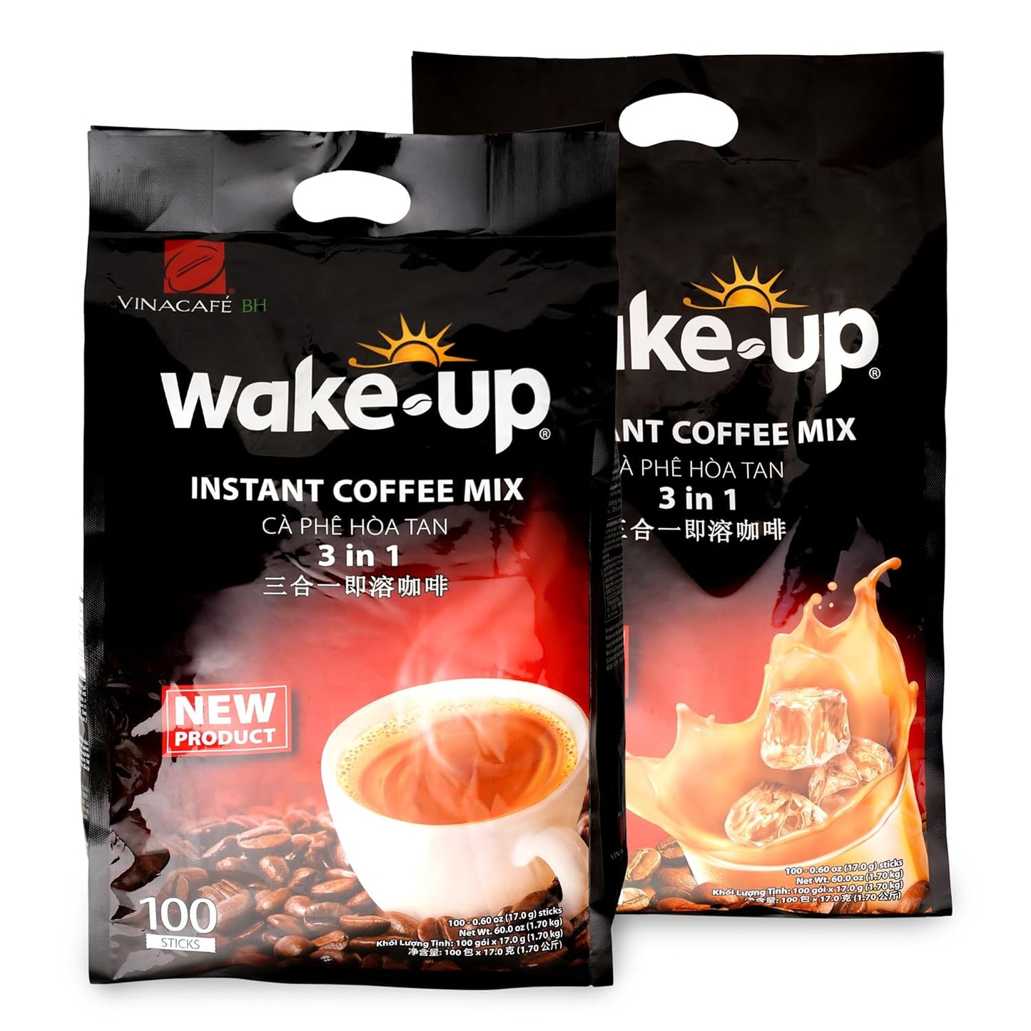 Vinacafe Premium Wake-Up Coffee Mix, 100 Coffee Sticks Single Serves 1 Pack Total 100 Sticks