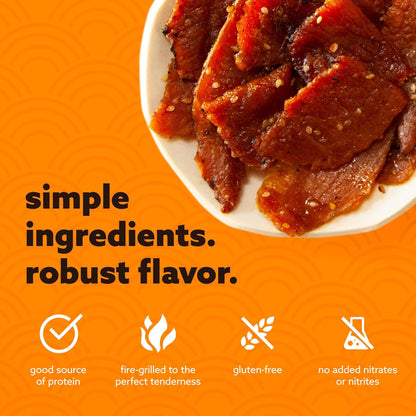 Golden Island Pork Jerky Korean BBQ Flavored, Specialty Meat Snack, Gluten Free with Korean Barbecue Seasoning, Bite Sized Sweet and Savory Protein Snack, 7g of Protein Per Serving, 9 Oz (2 Pack)