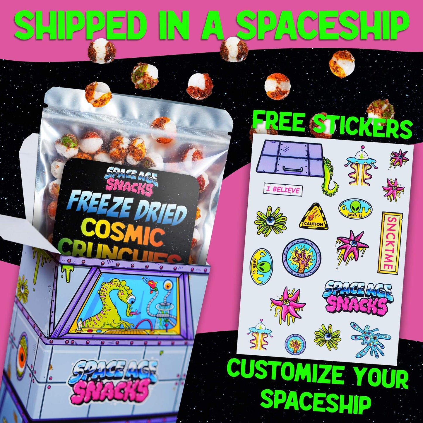 TikTok Viral - Cosmic Crunchies Freeze-Dried Candy, Chamoy Flavor 8oz | Spicy-Sweet Mexican Snack