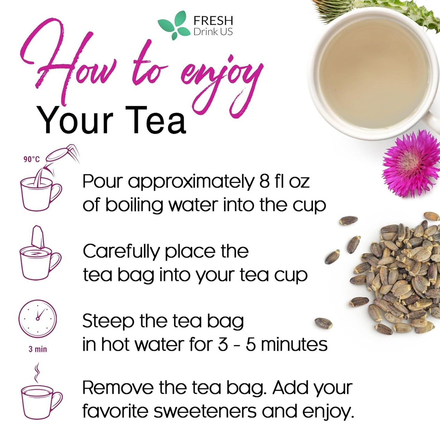 Premium Milk Thistle Tea Bags, 100% Natural & Pure from Milk Thistle Seeds. Milk Thistle Seed Herbal Tea. Milk Thistle Seed Tea. Made with Natural Material Tea Bags. No Sugar, No Caffeine, No Gluten, Vegan.