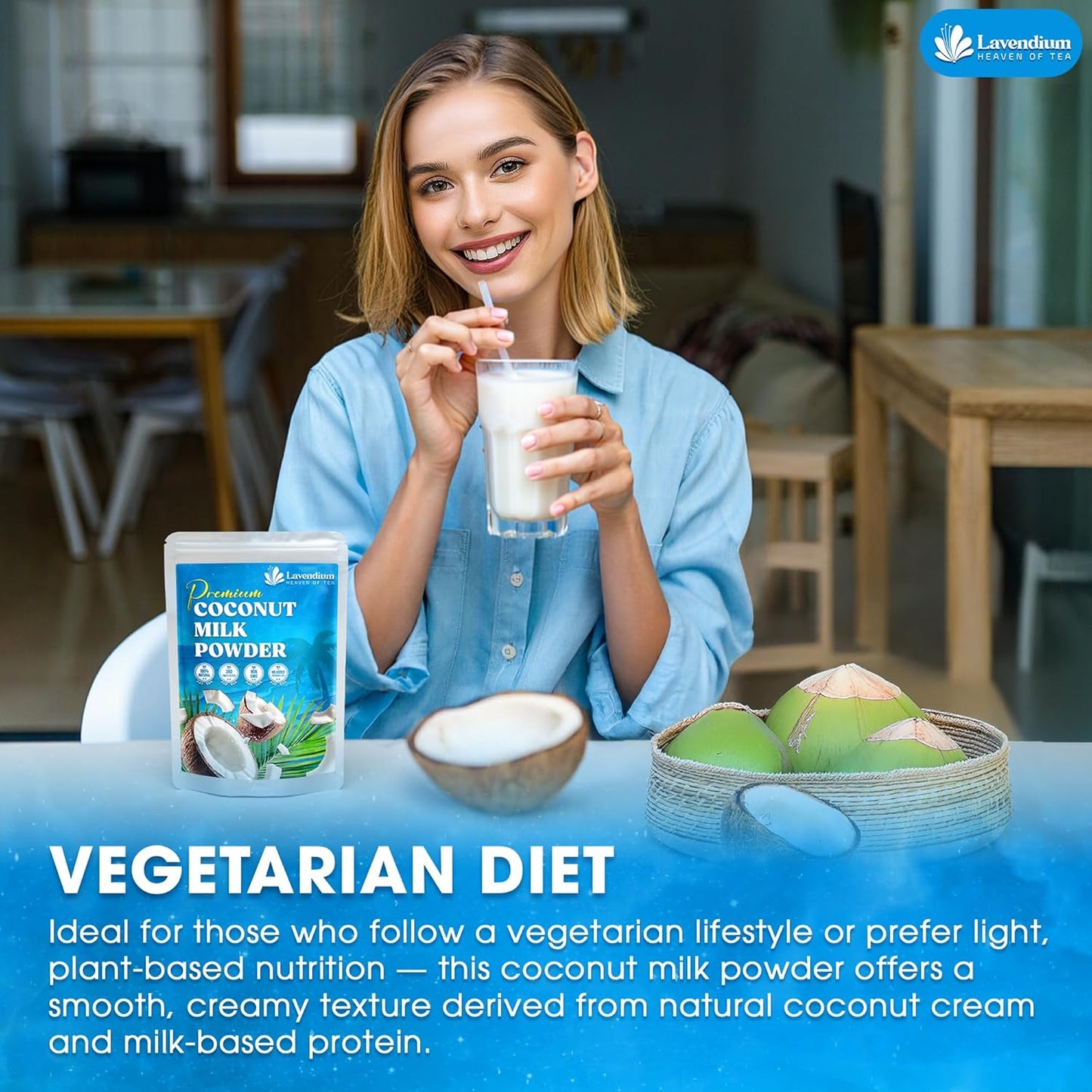 20oz Coconut Milk Powder, 100% Natural, Unsweetened, Perfect for Cake, Coffee, Tea, Creamer Alternative, No Additives, No Gluten, Vegetarian.