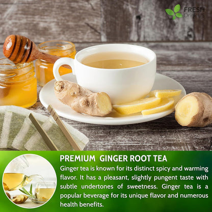 Premium Ginger Tea Bags, 100% Natural & Pure from Ginger Roots, Ginger Tea, Ginger Herbal Tea. Ginger Tea. No Sugar, No Caffeine, No Gluten, Vegan.