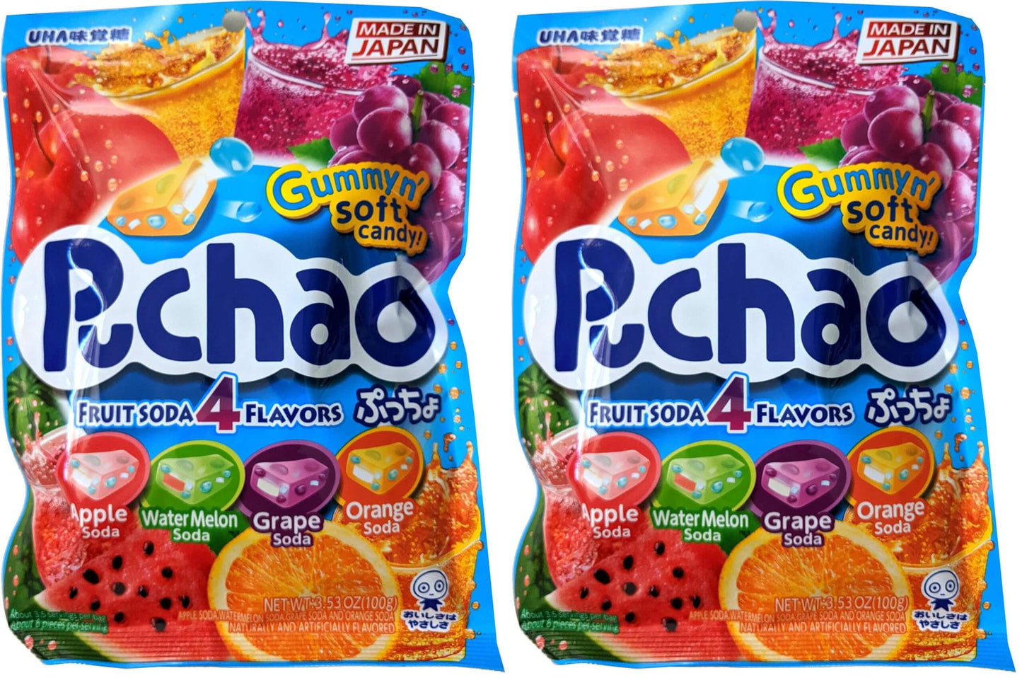 Japanese PUCHAO Chewy Candy - Viral TikTok 4 Fruit Soda Flavors with Fizzy Gummy Bits (3.53 oz)