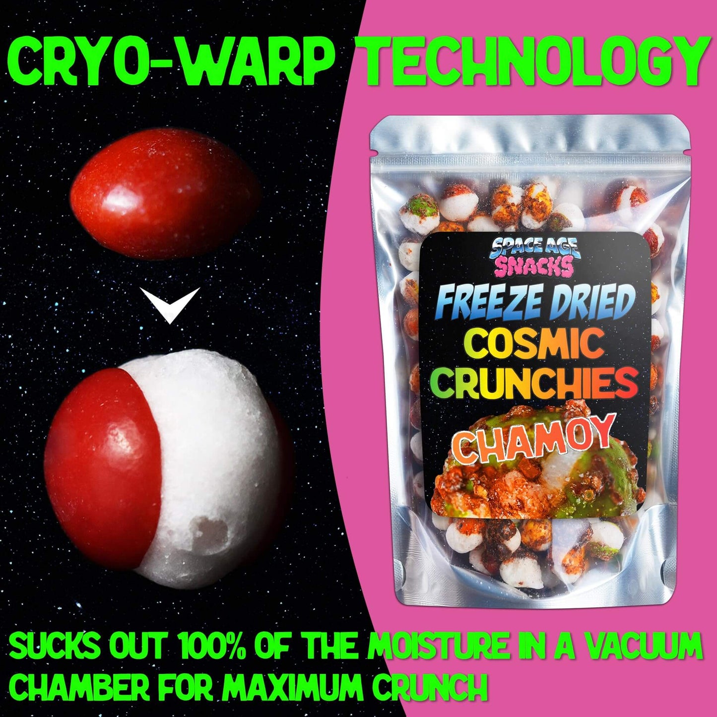 TikTok Viral - Cosmic Crunchies Freeze-Dried Candy, Chamoy Flavor 8oz | Spicy-Sweet Mexican Snack