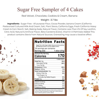 Andy Anand Sugar-Free Cake Sampler, 4 Flavors, 3.7 lb – Keto & Diabetic-Friendly, Cookies & Cream, Chocolate, Blueberry & Pineapple Gift