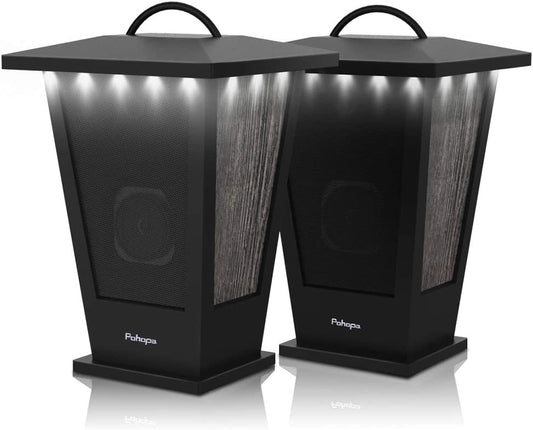 Bluetooth Speakers Waterproof, 2 Packs True Wireless Stereo Sound 20W Dual Pairing Lantern Indoor Outdoor Speakers with 20 Piece LED Lights, Rich Bass, Pinao Black