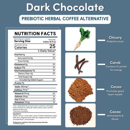 Dark Chocolate Prebiotic SuperBoost Herbal Coffee