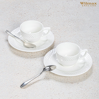 Wilmax Porcelain White 3 Oz | 90 Ml Coffee Cup & Saucer Set Of 6 In Gift Box