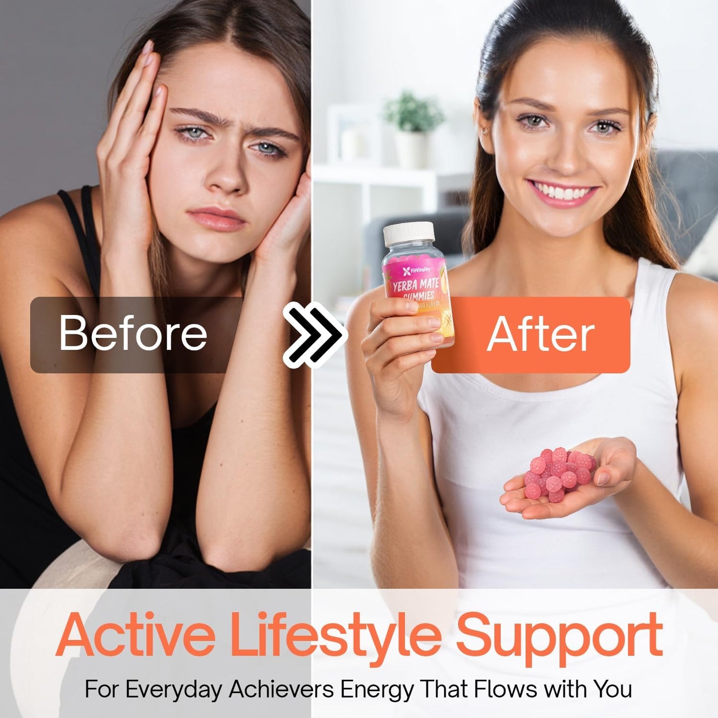 Yerba Mate Gummies – Super Focus & Energy Support – Formulated with Yerba Mate Extract, L-Theanine, Rhodiola, Ginseng, Choline, B12 – Peach Mango Flavor