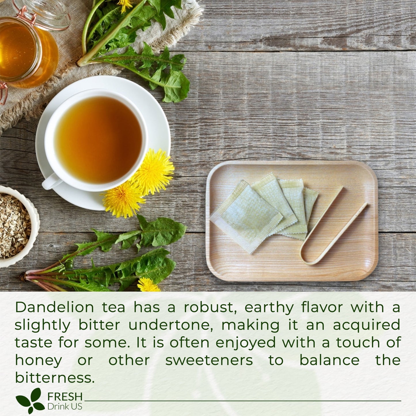 Dandelion Root Tea Bags, 100% Natural & Pure from Dandelion Root, Eco-Conscious Tea Bags, Dandelion Root Herbal Tea. Dandelion Root Tea. No Sugar, No Caffeine, No Gluten, Vegan.