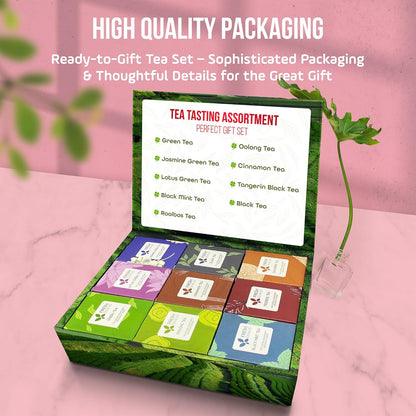 Premium 90 Tea Bags Sampler Assortment, 9 Different Flavors