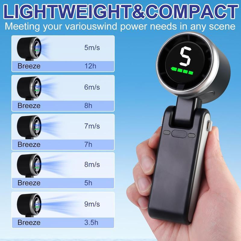 Portable Handheld Turbo Fan, 5 Gear Wind,4000Mah Battery Operated, up to 10 Working Hours, 3 in 1 Hand Fan Rechargeable with Air Turbo Tech Cooling Fan for Outdoor Activities, Travel
