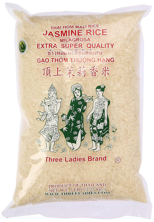 Three Ladies -  Thai Long Grain Jasmine Rice 5 Pounds, Product of Thailand