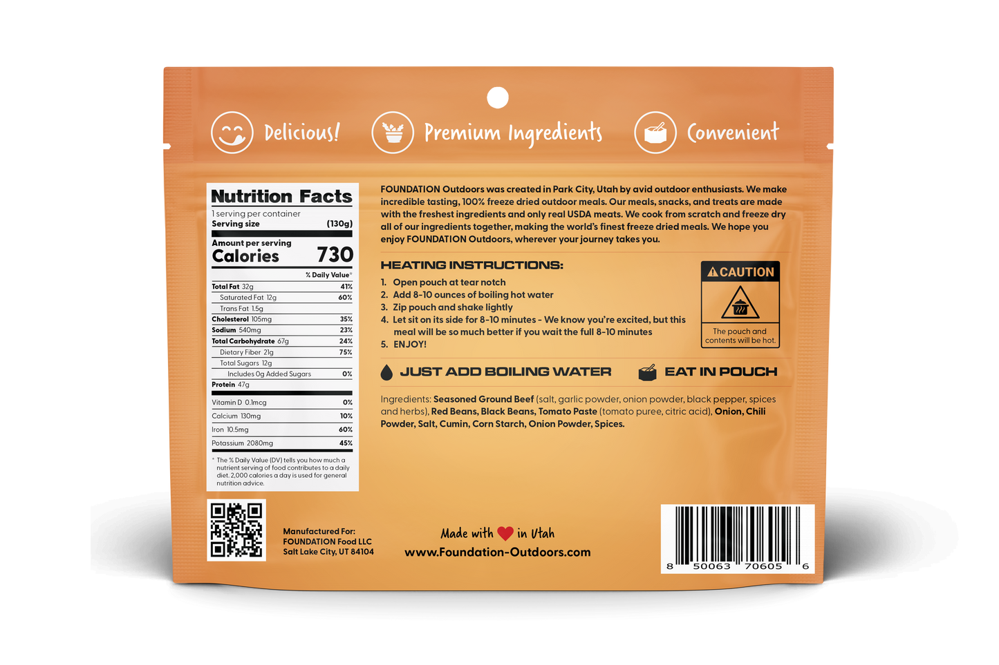 FOUNDATION Outdoors Beef Chili with Beans Meal