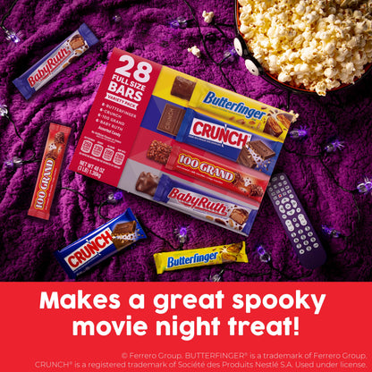 Halloween Candy Variety Pack - Butterfinger, Crunch, Baby Ruth & 100 Grand Full Size Bars (28 Count)
