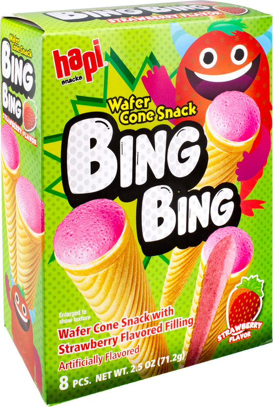 Hapi Bing Bing Cone Snack - Crispy Wafer Cones with Strawberry Cream Filling (2.5 oz)