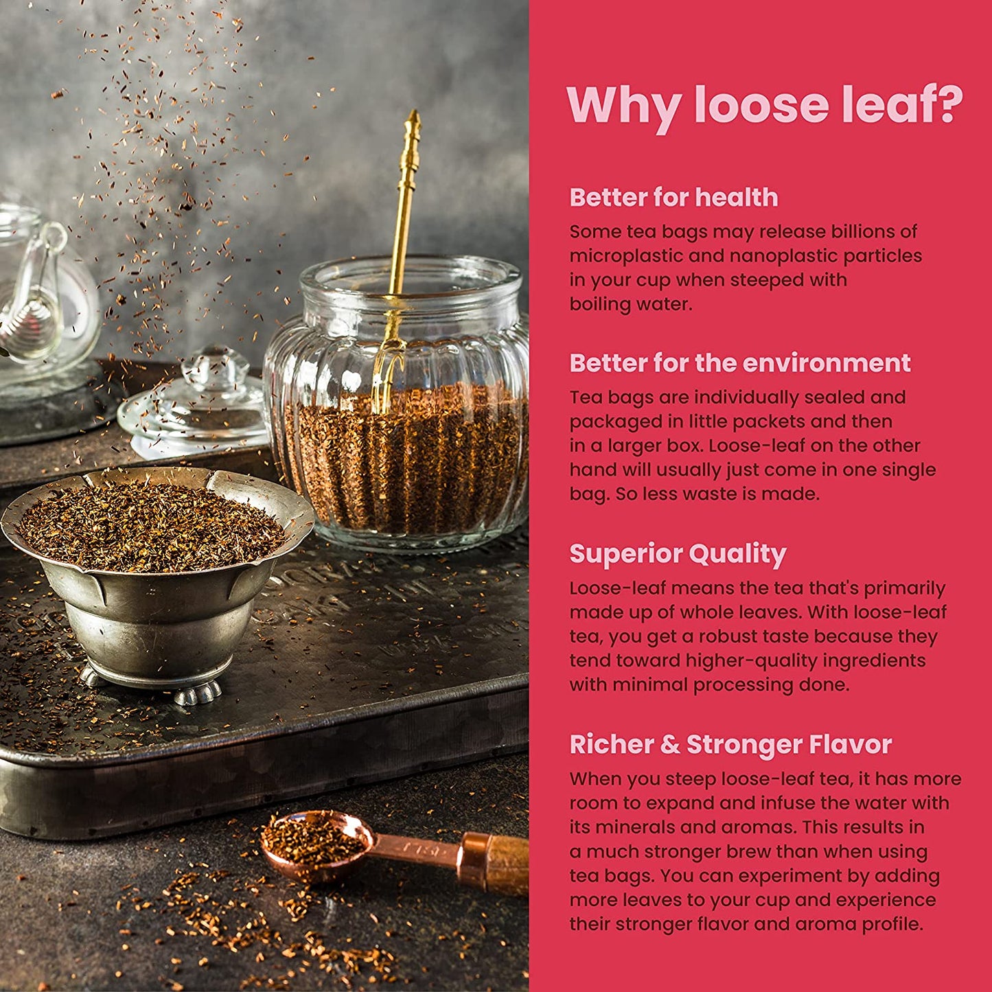 Earl Grey Rooibos Red Tea, Loose Leaf, USDA Organic, Kosher, Caffeine-Free – 4 Oz (113g)