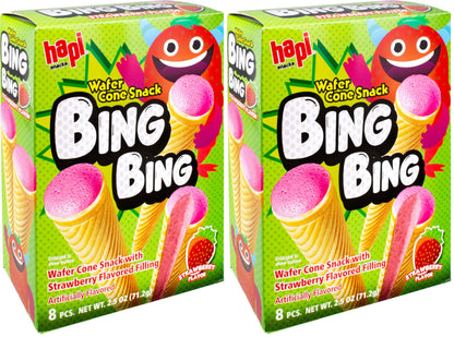 Hapi Bing Bing Cone Snack - Crispy Wafer Cones with Strawberry Cream Filling (2.5 oz)