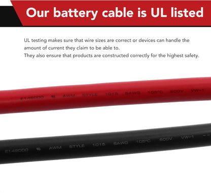 8 AWG Battery Cables, 8 Gauge 2 Feet Red + 2 Feet Black Pure Copper Wires with 3/8" Lugs Both Ends for Car Marine Solar Lawn Mower Motorcycle