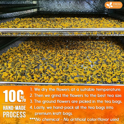 Premium Chrysanthemum Flower Tea Bags. Chrysanthemum Flower Herbal Tea. No Sugar, No Caffeine, No Gluten, Vegan.