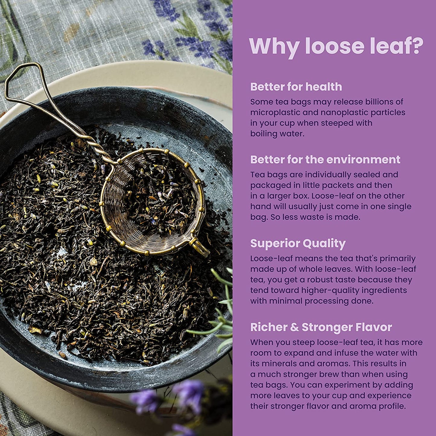 Earl Grey Lavender Loose Tea, Premium Black Tea with Lavender Flowers & Bergamot - Caffeinated - 55+ Cups - USDA Organic & Kosher - 4 oz (113g)