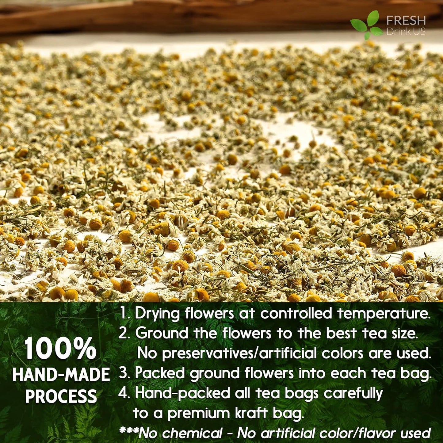 Chamomile Tea Bags, 100% Natural Chamomile, Freshly Picked, Naturally Dried Chamomile, Hand-made, Biodegradable Tea Bag