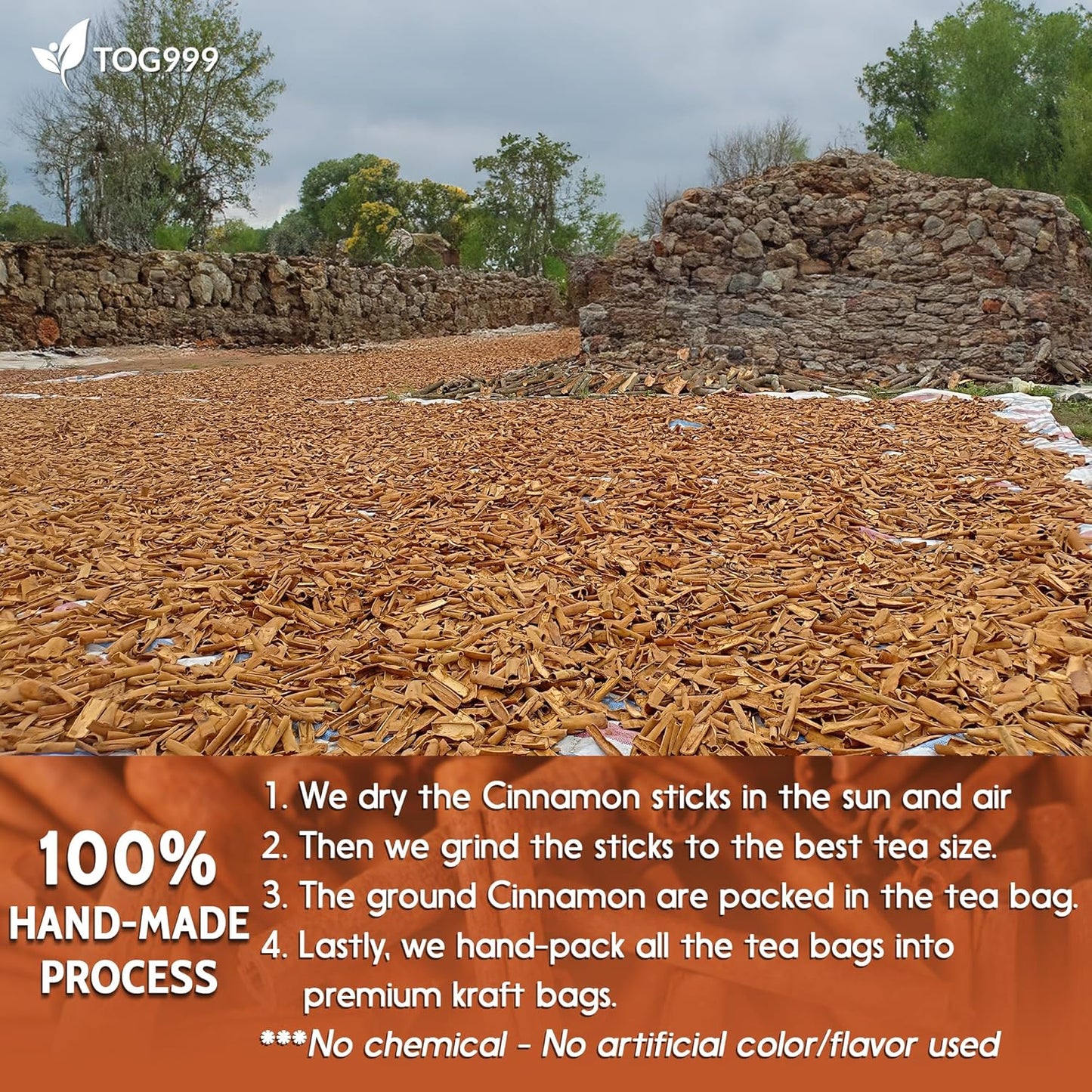 Pure Cinnamon Tea, 100% Natural & Pure Cinnamon. Cinnamon Herbal Tea. Cinnamon Stick Herbal Spice Tea. No Sugar, No Caffeine, No Gluten, Vegan.