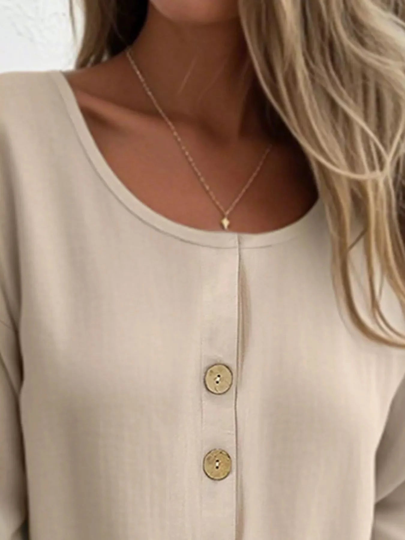 Button-Front 3/4 Sleeve Plus Size Casual Top