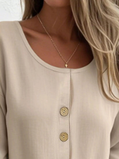Button-Front 3/4 Sleeve Plus Size Casual Top