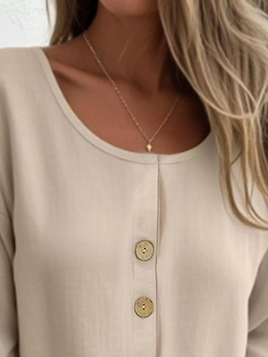 Button-Front 3/4 Sleeve Plus Size Casual Top