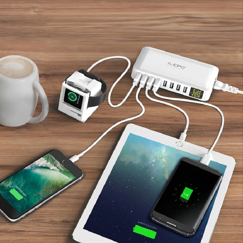 60W 8 Port USB Fast Charger QC3.0 HUB Smart Quick Charge with LED Display Multi USB Charging Station Mobile Phone Desktop Home