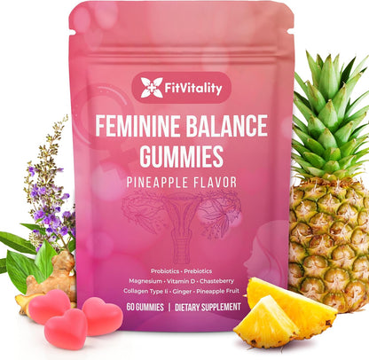 Premium Feminine Balance Gummies – Vaginal Probiotics & Support Digestive Health – Probiotics, Collagen Type II, Chasteberry, Vitamin D & Magnesium