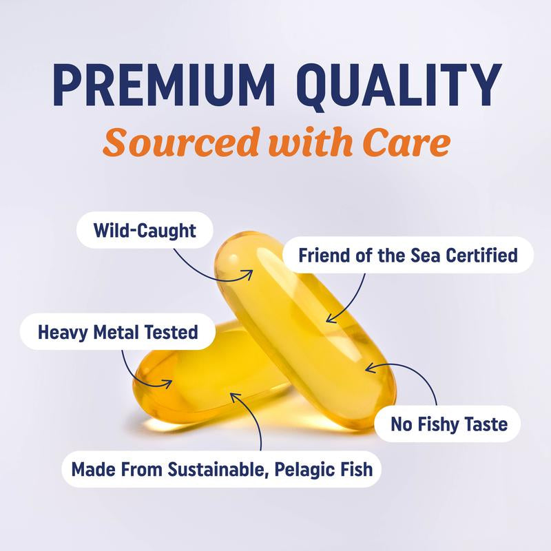 Triple Strength Omega 3 Fish Oil 1200 Mg | EPA & DHA | Wild Caught, Sustainably Sourced Omega-3 Fatty Acids | Premium Burpless Fish Oil Supplements