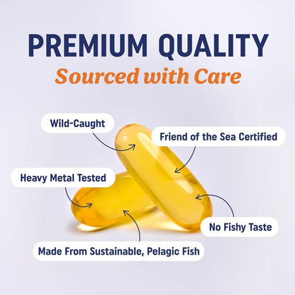 Triple Strength Omega 3 Fish Oil 1200 Mg | EPA & DHA | Wild Caught, Sustainably Sourced Omega-3 Fatty Acids | Premium Burpless Fish Oil Supplements
