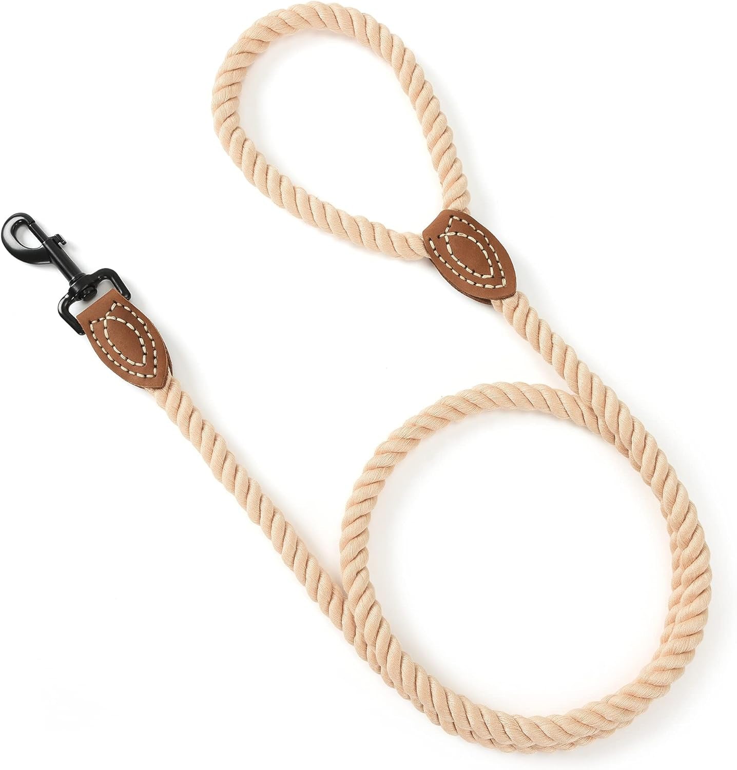 Dog Leash, Braided Cotton Rope Leashes with Leather Tip - Heavy Duty Metal Clasp, 6FT, 1/2" Thick - Wedding, Walking & Training Leash for Small Medium Large Dogs (Light Brown)