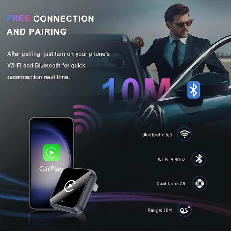 2025 Wireless Carplay Adapter for Iphone/Android - Fast Connection,No Latency,Hands-Free Call Wireless Adapter Electronic Charger Carplay Dongle