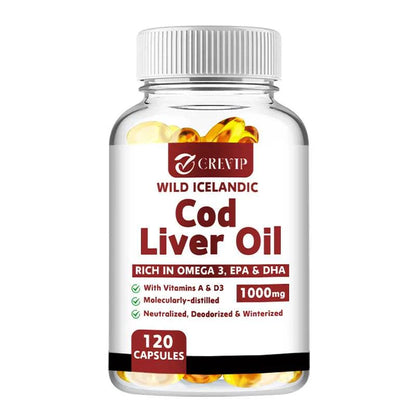 Cod Liver Oil - Heart Joint Brain & Immune Support - Omega 3 EPA/DHA - 120 Capsules