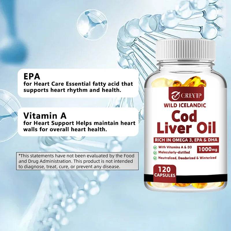 Cod Liver Oil - Heart Joint Brain & Immune Support - Omega 3 EPA/DHA - 120 Capsules