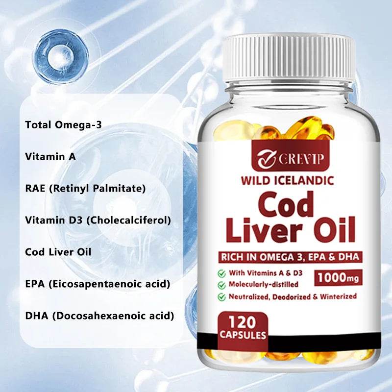 Cod Liver Oil - Heart Joint Brain & Immune Support - Omega 3 EPA/DHA - 120 Capsules