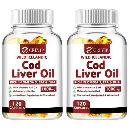 Cod Liver Oil - Heart Joint Brain & Immune Support - Omega 3 EPA/DHA - 120 Capsules