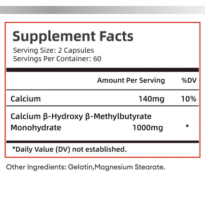 HMB Supplements - Replenish Energy and Improve Endurance, Promote Muscle Growth & Recovery Relieve Muscle Loss - 120 Capsules