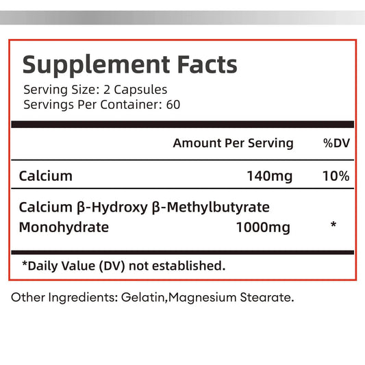 HMB Supplements - Replenish Energy and Improve Endurance, Promote Muscle Growth & Recovery Relieve Muscle Loss - 120 Capsules
