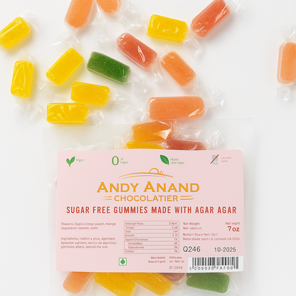 Andy Anand 30 Pc Sugar Free Gummies made with Agar Agar and sweetened with Stevia, Amazing-Delicious Assorted Flavors 7 Oz, Diabetic Friendly Gummies Candy (Shipped Free)