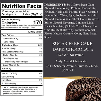 Andy Anand Sugar Free Chocolate Chip Cake - Divine dark chocolate chip Cake Delight - Best Birthday Cakes Delivery From Bakery (2.8 lbs)