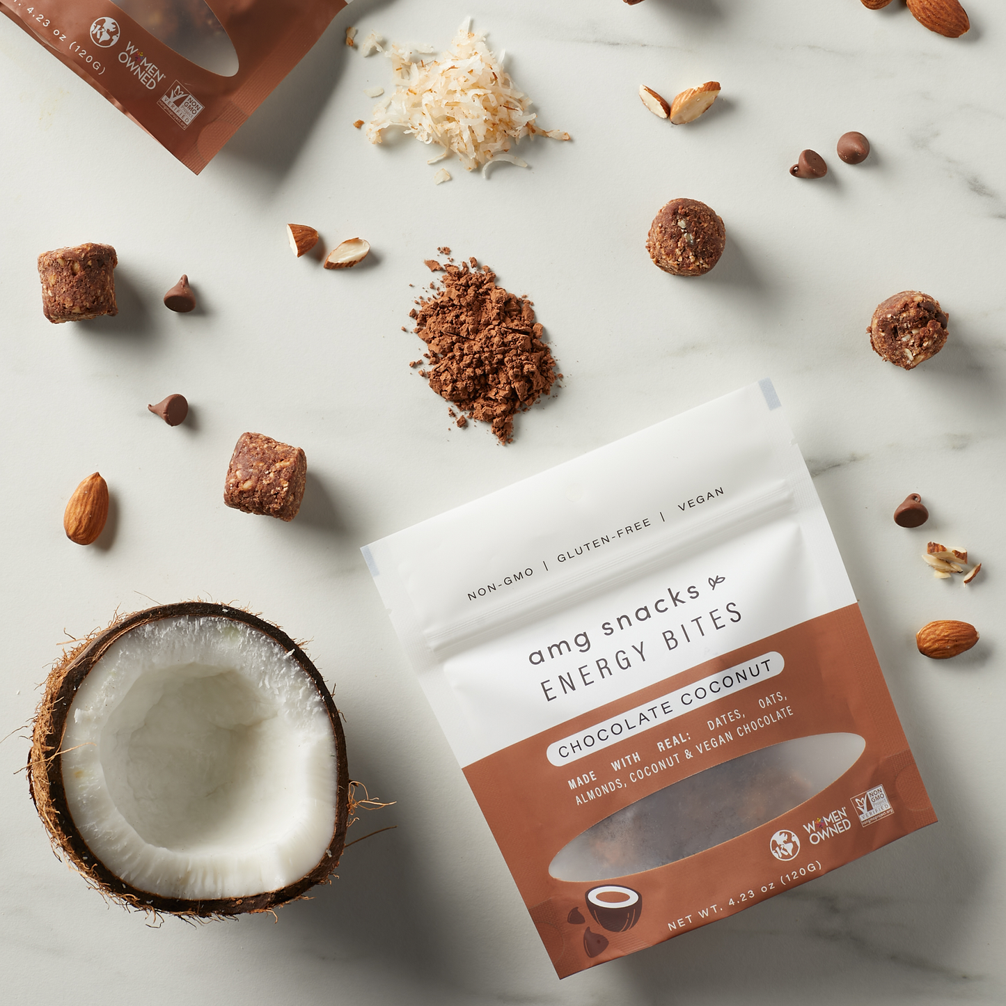 AMG Snacks Chocolate Coconut Energy Bites Pack - 6 Packs x 4 oz case