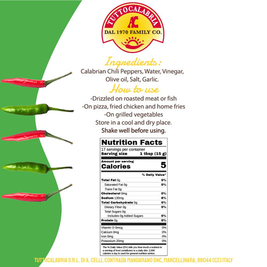 TuttoCalabria Calabrian Chili Hot Sauce “Hot & Tangy” – 8.8 oz (250 ml)