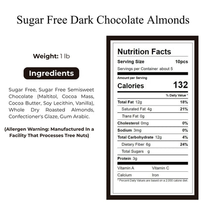 Andy Anand Sugar-Free Vegan Dark Chocolate Almonds, 1 lb – Plant-Based, Gluten-Free, Keto & Diabetic-Friendly, No Added Sugar Birthday Gift