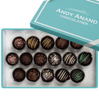 Andy Anand Artisan Dark Chocolate Truffles, 24 pc – Handmade Assorted Flavors, 60% Cocoa Butter, Gourmet Birthday & Holiday Gift Collection