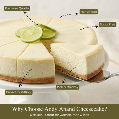 Andy Anand Key Lime Cheesecake, 9-Inch, 2 lb – Creamy Citrus Dessert, Real California Cream Cheese, Fresh Eggs, Birthday & Celebration Gift